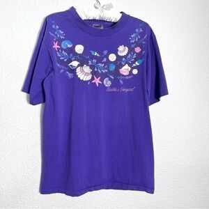 Marthas Vineyard Shirt Womens Large Vintage 90s  Purple Glitter Seashells Beachy